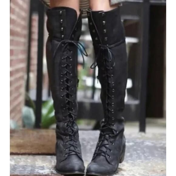 Free People X Jeffrey Campbell Joe Lace Up Leather Boots Size 6 - Picture 2 of 13